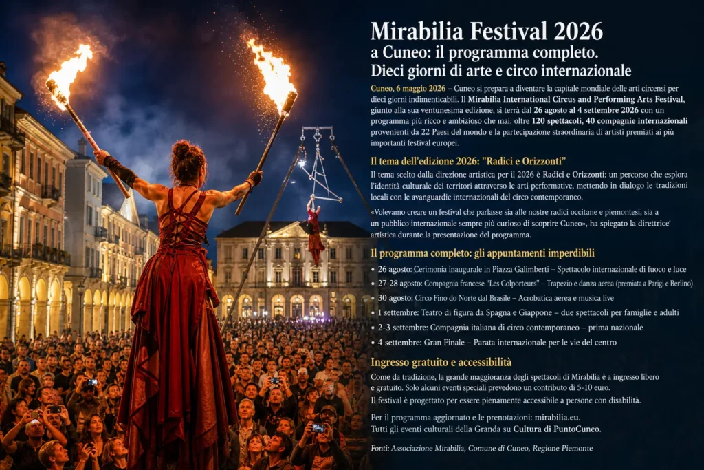 Mirabilia Festival 2026 a Cuneo: il programma completo. Dieci giorni di arte e circo internazionale